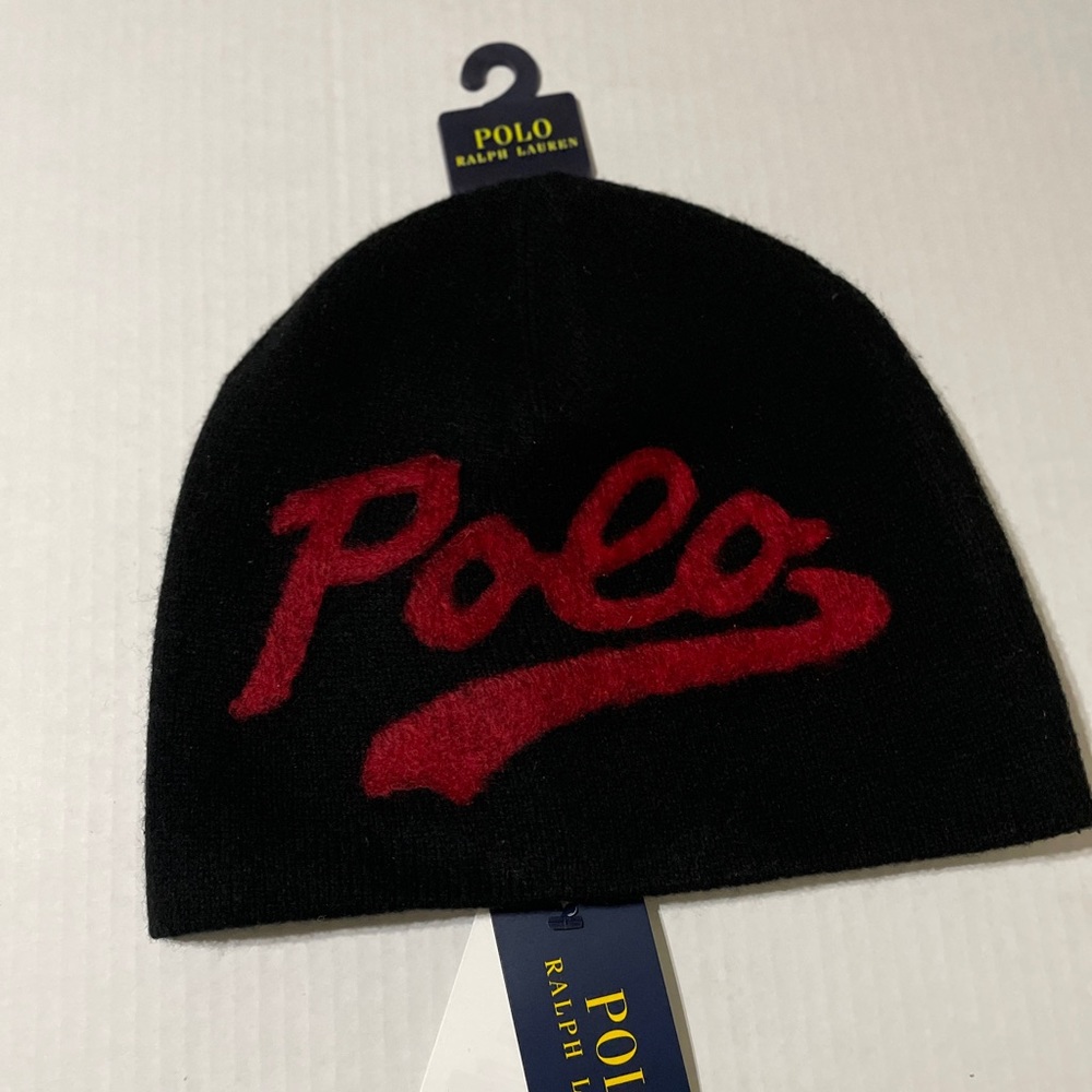 Nwt Polo Ralph Lauren Black Script 1967 Beanie